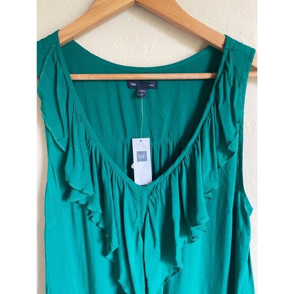 New! GAP Factory Green Ruffle V-Neck Sleeveless Top Size Medium MSRP $35 100% Ra - Picture 3 of 6